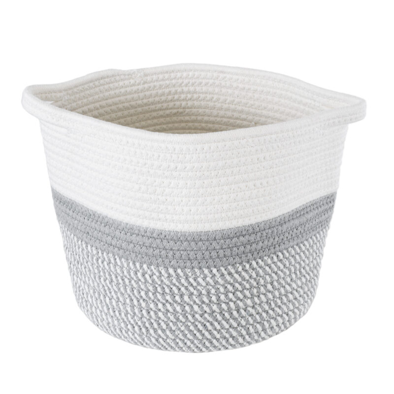 GloboStar® Artificial Garden POSITANO 20319 Διακοσμητικό Πλεκτό Καλάθι – Κασπώ Γλάστρα – Flower Pot Γκρι με Λευκό Φ25cm x Υ25cm