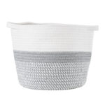 GloboStar® Artificial Garden POSITANO 20319 Διακοσμητικό Πλεκτό Καλάθι – Κασπώ Γλάστρα – Flower Pot Γκρι με Λευκό Φ25cm x Υ25cm
