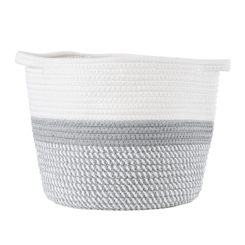 GloboStar® Artificial Garden POSITANO 20319 Διακοσμητικό Πλεκτό Καλάθι – Κασπώ Γλάστρα – Flower Pot Γκρι με Λευκό Φ25cm x Υ25cm
