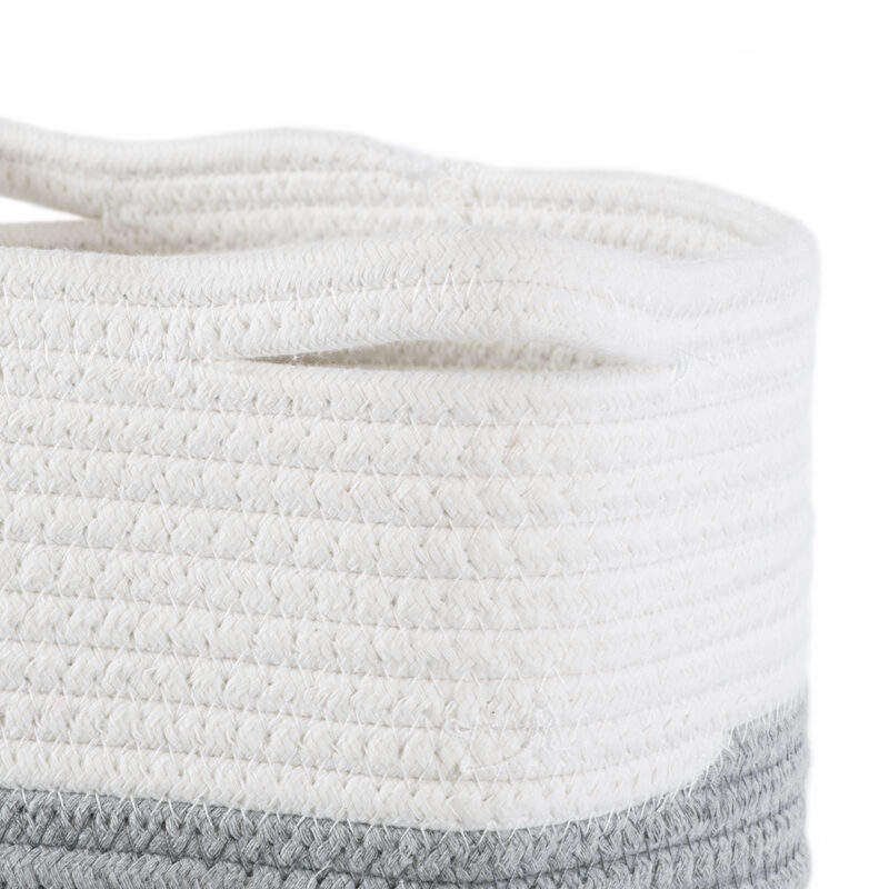 GloboStar® Artificial Garden POSITANO 20319 Διακοσμητικό Πλεκτό Καλάθι – Κασπώ Γλάστρα – Flower Pot Γκρι με Λευκό Φ25cm x Υ25cm