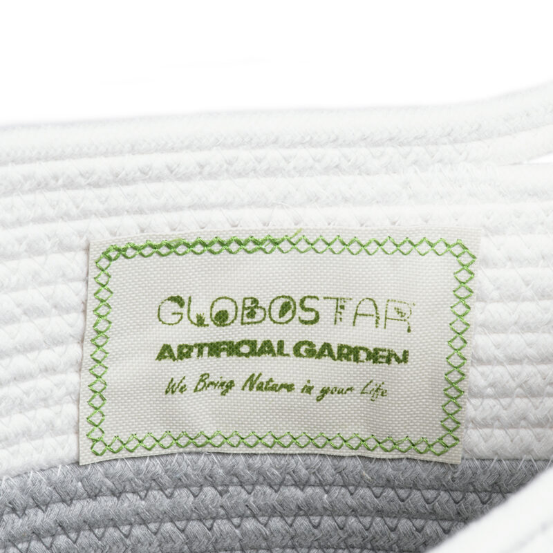 GloboStar® Artificial Garden POSITANO 20319 Διακοσμητικό Πλεκτό Καλάθι – Κασπώ Γλάστρα – Flower Pot Γκρι με Λευκό Φ25cm x Υ25cm