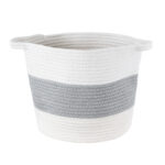 GloboStar® Artificial Garden KEFALONIA 20320 Διακοσμητικό Πλεκτό Καλάθι – Κασπώ Γλάστρα – Flower Pot Γκρι με Λευκό Φ30cm x Υ30cm