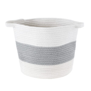 GloboStar® Artificial Garden KEFALONIA 20320 Διακοσμητικό Πλεκτό Καλάθι – Κασπώ Γλάστρα – Flower Pot Γκρι με Λευκό Φ30cm x Υ30cm