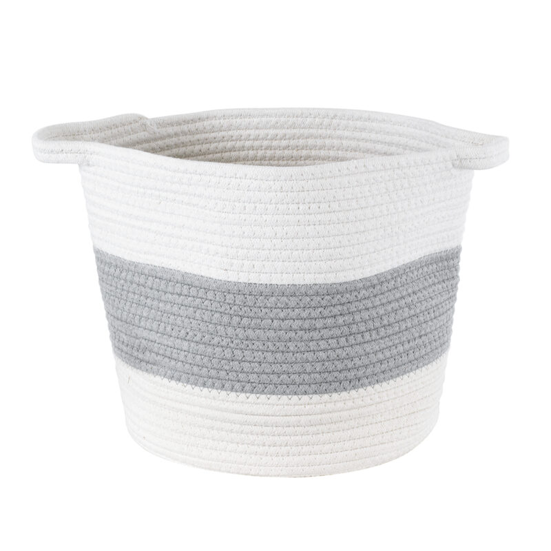 GloboStar® Artificial Garden KEFALONIA 20320 Διακοσμητικό Πλεκτό Καλάθι – Κασπώ Γλάστρα – Flower Pot Γκρι με Λευκό Φ30cm x Υ30cm