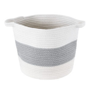 GloboStar® Artificial Garden KEFALONIA 20320 Διακοσμητικό Πλεκτό Καλάθι – Κασπώ Γλάστρα – Flower Pot Γκρι με Λευκό Φ30cm x Υ30cm