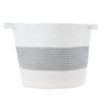 GloboStar® Artificial Garden KEFALONIA 20320 Διακοσμητικό Πλεκτό Καλάθι – Κασπώ Γλάστρα – Flower Pot Γκρι με Λευκό Φ30cm x Υ30cm