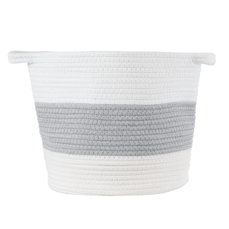 GloboStar® Artificial Garden KEFALONIA 20320 Διακοσμητικό Πλεκτό Καλάθι – Κασπώ Γλάστρα – Flower Pot Γκρι με Λευκό Φ30cm x Υ30cm