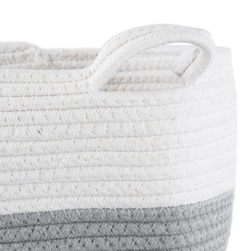 GloboStar® Artificial Garden KEFALONIA 20320 Διακοσμητικό Πλεκτό Καλάθι – Κασπώ Γλάστρα – Flower Pot Γκρι με Λευκό Φ30cm x Υ30cm