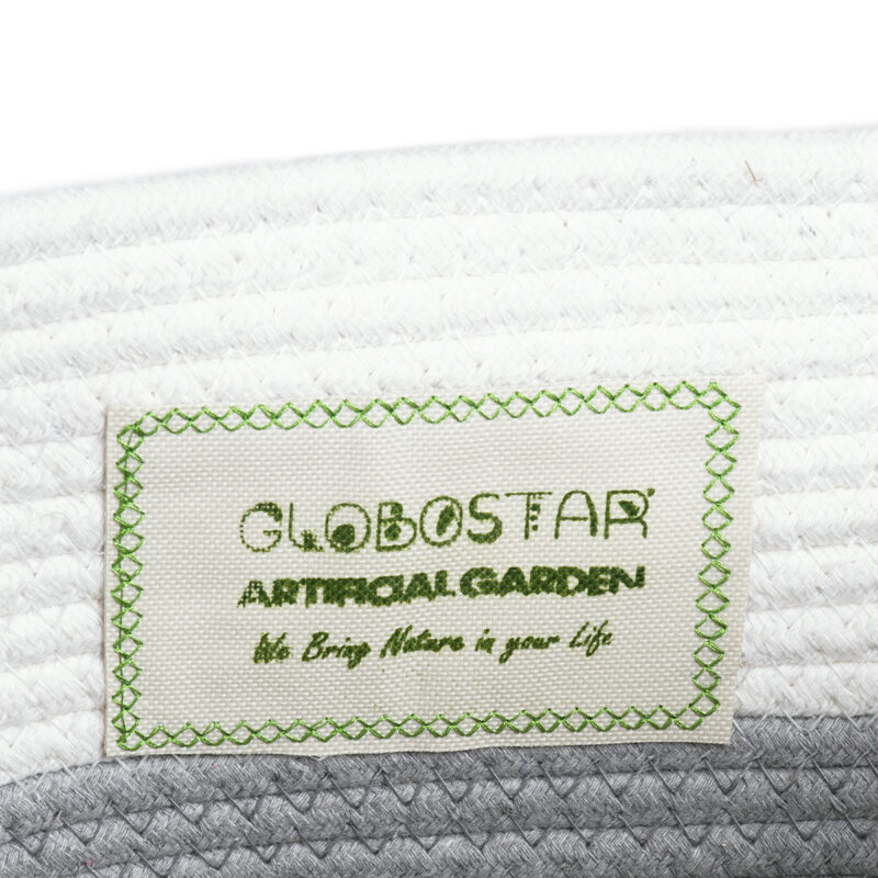 GloboStar® Artificial Garden KEFALONIA 20320 Διακοσμητικό Πλεκτό Καλάθι – Κασπώ Γλάστρα – Flower Pot Γκρι με Λευκό Φ30cm x Υ30cm