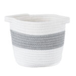 GloboStar® Artificial Garden KEFALONIA 20321 Διακοσμητικό Πλεκτό Καλάθι – Κασπώ Γλάστρα – Flower Pot Γκρι με Λευκό Φ20cm x Υ20cm