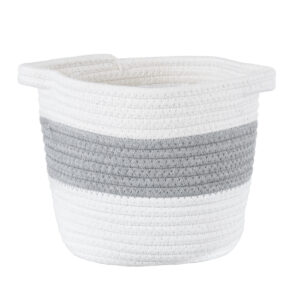 GloboStar® Artificial Garden KEFALONIA 20321 Διακοσμητικό Πλεκτό Καλάθι – Κασπώ Γλάστρα – Flower Pot Γκρι με Λευκό Φ20cm x Υ20cm