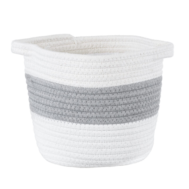 GloboStar® Artificial Garden KEFALONIA 20321 Διακοσμητικό Πλεκτό Καλάθι – Κασπώ Γλάστρα – Flower Pot Γκρι με Λευκό Φ20cm x Υ20cm
