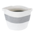 GloboStar® Artificial Garden KEFALONIA 20321 Διακοσμητικό Πλεκτό Καλάθι – Κασπώ Γλάστρα – Flower Pot Γκρι με Λευκό Φ20cm x Υ20cm