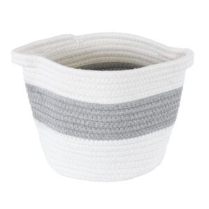 GloboStar® Artificial Garden KEFALONIA 20321 Διακοσμητικό Πλεκτό Καλάθι – Κασπώ Γλάστρα – Flower Pot Γκρι με Λευκό Φ20cm x Υ20cm