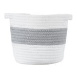 GloboStar® Artificial Garden KEFALONIA 20321 Διακοσμητικό Πλεκτό Καλάθι – Κασπώ Γλάστρα – Flower Pot Γκρι με Λευκό Φ20cm x Υ20cm