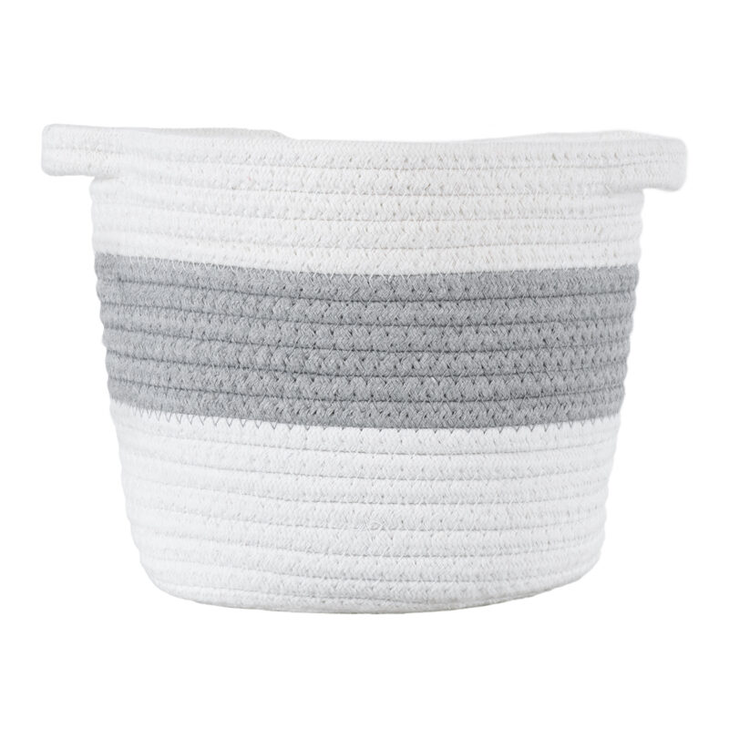 GloboStar® Artificial Garden KEFALONIA 20321 Διακοσμητικό Πλεκτό Καλάθι – Κασπώ Γλάστρα – Flower Pot Γκρι με Λευκό Φ20cm x Υ20cm