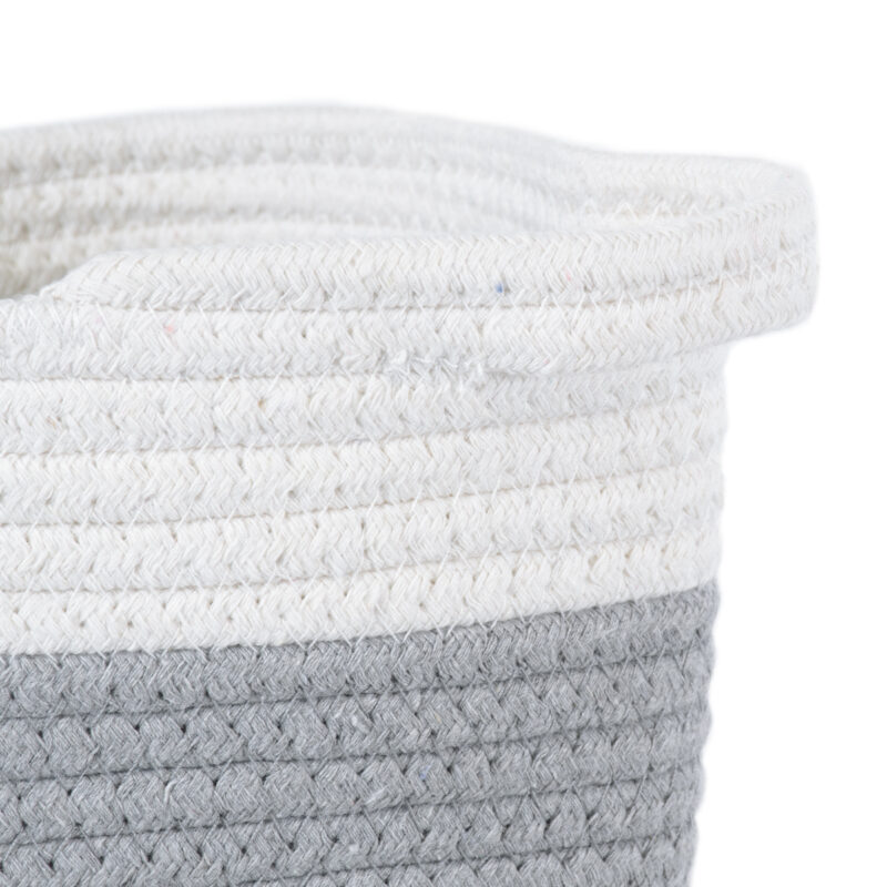 GloboStar® Artificial Garden KEFALONIA 20321 Διακοσμητικό Πλεκτό Καλάθι – Κασπώ Γλάστρα – Flower Pot Γκρι με Λευκό Φ20cm x Υ20cm