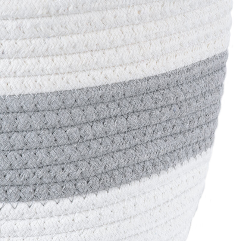 GloboStar® Artificial Garden KEFALONIA 20321 Διακοσμητικό Πλεκτό Καλάθι – Κασπώ Γλάστρα – Flower Pot Γκρι με Λευκό Φ20cm x Υ20cm