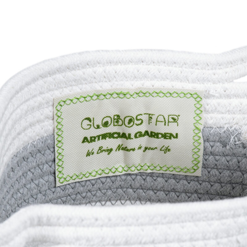 GloboStar® Artificial Garden KEFALONIA 20321 Διακοσμητικό Πλεκτό Καλάθι – Κασπώ Γλάστρα – Flower Pot Γκρι με Λευκό Φ20cm x Υ20cm
