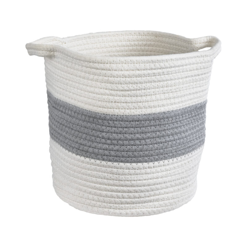 GloboStar® Artificial Garden KEFALONIA 20322 Διακοσμητικό Πλεκτό Καλάθι – Κασπώ Γλάστρα – Flower Pot Λευκό με Γκρι Φ25 x Υ25cm