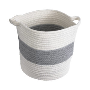 GloboStar® Artificial Garden KEFALONIA 20322 Διακοσμητικό Πλεκτό Καλάθι – Κασπώ Γλάστρα – Flower Pot Λευκό με Γκρι Φ25 x Υ25cm