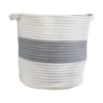 GloboStar® Artificial Garden KEFALONIA 20322 Διακοσμητικό Πλεκτό Καλάθι – Κασπώ Γλάστρα – Flower Pot Λευκό με Γκρι Φ25 x Υ25cm