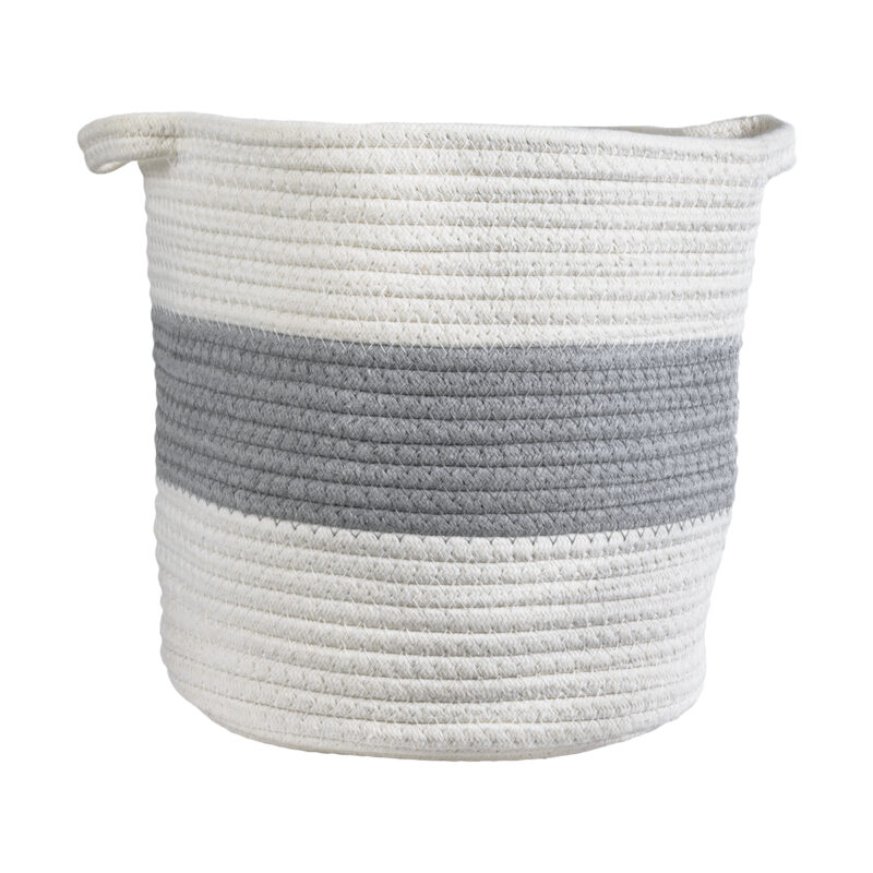 GloboStar® Artificial Garden KEFALONIA 20322 Διακοσμητικό Πλεκτό Καλάθι – Κασπώ Γλάστρα – Flower Pot Λευκό με Γκρι Φ25 x Υ25cm