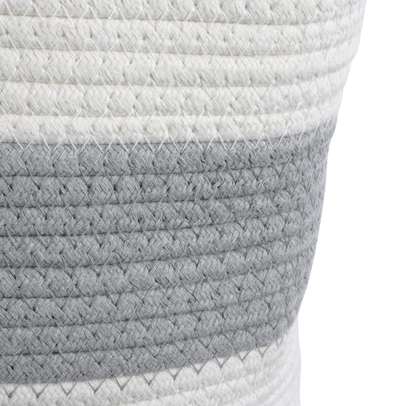 GloboStar® Artificial Garden KEFALONIA 20322 Διακοσμητικό Πλεκτό Καλάθι – Κασπώ Γλάστρα – Flower Pot Λευκό με Γκρι Φ25 x Υ25cm