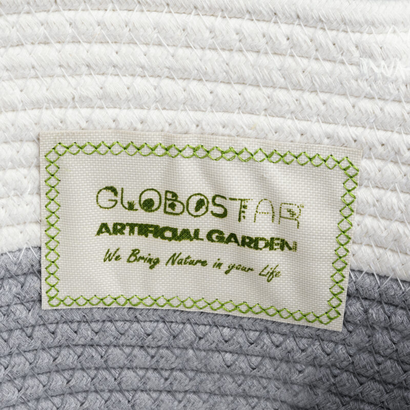 GloboStar® Artificial Garden KEFALONIA 20322 Διακοσμητικό Πλεκτό Καλάθι – Κασπώ Γλάστρα – Flower Pot Λευκό με Γκρι Φ25 x Υ25cm