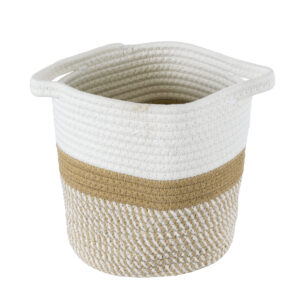 GloboStar® Artificial Garden ITHAKI 20323 Διακοσμητικό Πλεκτό Καλάθι – Κασπώ Γλάστρα – Flower Pot Καφέ με Λευκό Φ20cm x Υ20cm