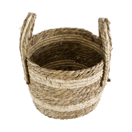 GloboStar® Artificial Garden NAXOS 20332 Διακοσμητικό Πλεκτό Καλάθι – Κασπώ Γλάστρα – Flower Pot Μπεζ με Καφέ Φ25cm x Υ20cm