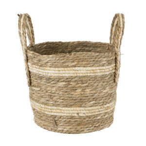 GloboStar® Artificial Garden NAXOS 20333 Διακοσμητικό Πλεκτό Καλάθι – Κασπώ Γλάστρα – Flower Pot Μπεζ με Καφέ Φ30cm x Υ26cm