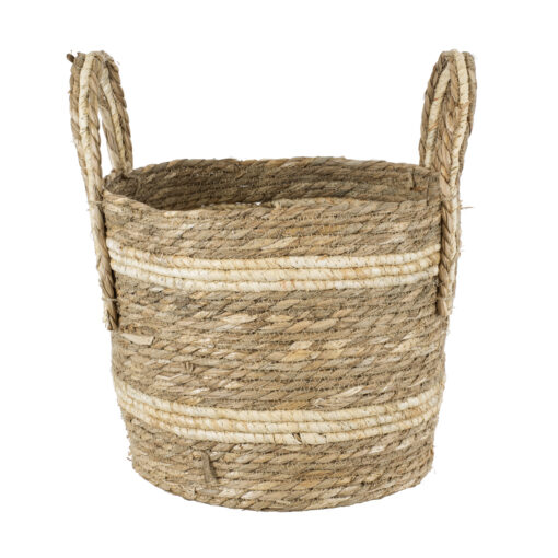 GloboStar® Artificial Garden NAXOS 20333 Διακοσμητικό Πλεκτό Καλάθι – Κασπώ Γλάστρα – Flower Pot Μπεζ με Καφέ Φ30cm x Υ26cm