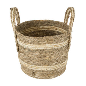GloboStar® Artificial Garden NAXOS 20333 Διακοσμητικό Πλεκτό Καλάθι – Κασπώ Γλάστρα – Flower Pot Μπεζ με Καφέ Φ30cm x Υ26cm