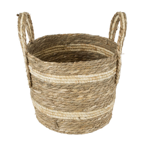 GloboStar® Artificial Garden NAXOS 20333 Διακοσμητικό Πλεκτό Καλάθι – Κασπώ Γλάστρα – Flower Pot Μπεζ με Καφέ Φ30cm x Υ26cm