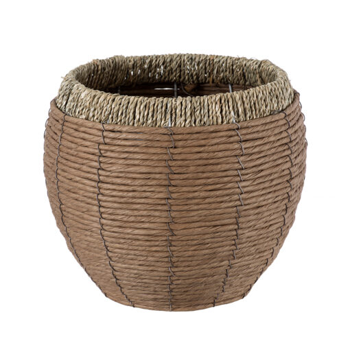 GloboStar® Artificial Garden AMORGOS 20337 Διακοσμητικό Πλεκτό Καλάθι – Κασπώ Γλάστρα – Flower Pot Μπεζ με Καφέ Φ25cm x Υ21cm