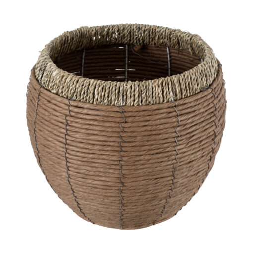 GloboStar® Artificial Garden AMORGOS 20337 Διακοσμητικό Πλεκτό Καλάθι – Κασπώ Γλάστρα – Flower Pot Μπεζ με Καφέ Φ25cm x Υ21cm