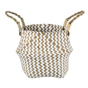 GloboStar® Artificial Garden IOS 20339 Διακοσμητικό Ψάθινο Καλάθι – Κασπώ Γλάστρα – Flower Pot Καφέ με Λευκό Φ18cm x Υ20cm