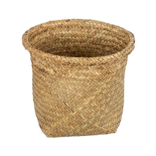 GloboStar® Artificial Garden CECILIA 20342 Διακοσμητικό Ψάθινο Καλάθι – Κασπώ Γλάστρα – Flower Pot Μπεζ Φ24cm x Υ24cm