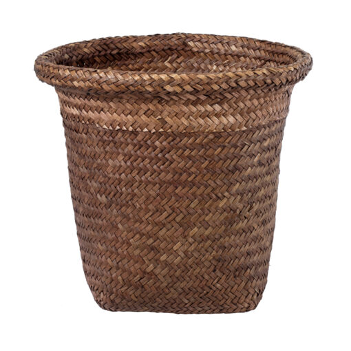 GloboStar® Artificial Garden SKIATHOS 20345 Διακοσμητικό Ψάθινο Καλάθι – Κασπώ Γλάστρα – Flower Pot Καφέ Φ24cm x Υ24cm