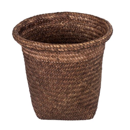 GloboStar® Artificial Garden SKIATHOS 20345 Διακοσμητικό Ψάθινο Καλάθι – Κασπώ Γλάστρα – Flower Pot Καφέ Φ24cm x Υ24cm