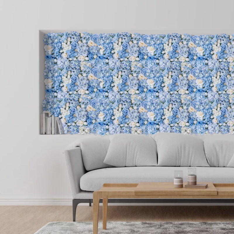 GloboStar® Artificial Garden ROSES STORY 20353 Τεχνητό Διακοσμητικό Πάνελ Λουλουδιών – Κάθετος Κήπος σύνθεση Μπλε & Μπεζ Τριαντάφυλλα Μ40 x Π60 x Υ10cm