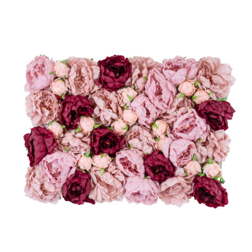 GloboStar® Artificial Garden ROSES STORY 20355 Τεχνητό Διακοσμητικό Πάνελ Λουλουδιών – Κάθετος Κήπος σύνθεση Ροζ & Βυσσινί Τριαντάφυλλα Μ40 x Π60 x Υ8cm