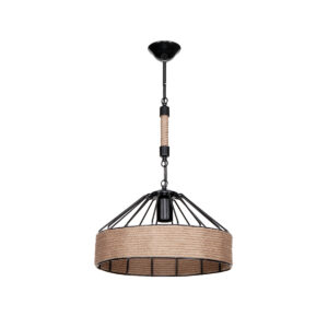 GloboStar® ZION 203-0003 Vintage Κρεμαστό Φωτιστικό Σχοινί Μονόφωτο 1 x E27 IP20 Μαύρο Μέταλλο με Μπεζ Σχοινί – Μ33 x Π33 x Υ90cm