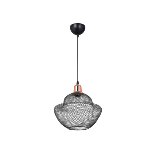 GloboStar® WIRE 203-0004 Μοντέρνο Κρεμαστό Φωτιστικό Πλέγμα Μονόφωτο 1 x E27 IP20 Μαύρο Συρμάτινο Πλέγμα – Μ29 x Π29 x Υ90cm