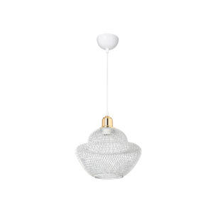 GloboStar® WIRE 203-0005 Μοντέρνο Κρεμαστό Φωτιστικό Πλέγμα Μονόφωτο 1 x E27 IP20 Λευκό Συρμάτινο Πλέγμα – Μ29 x Π29 x Υ90cm