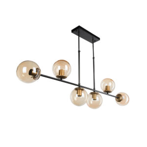 GloboStar® LATTICE 203-0016 Μοντέρνο Φωτιστικό Οροφής Ράγα Πολύφωτο 6 x E27 IP20 Μαύρο & Μπρούτζινο Μέταλλο με μελί Γυαλί – Μ130 x Π20 x Υ70cm