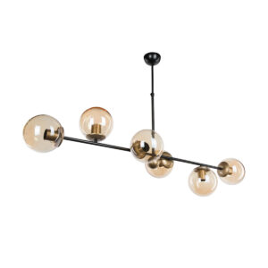 GloboStar® LATTICE 203-0017 Μοντέρνο Φωτιστικό Οροφής Ράγα Πολύφωτο 6 x E27 IP20 Μαύρο & Μπρούτζινο Μέταλλο με μελί Γυαλί – Μ120 x Π35 x Υ61cm