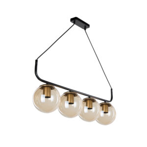 GloboStar® LATTICE 203-0018 Μοντέρνο Φωτιστικό Οροφής Ράγα Πολύφωτο 4 x E27 IP20 Μαύρο & Μπρούτζινο Μέταλλο με μελί Γυαλί – Μ78 x Π35 x Υ62cm