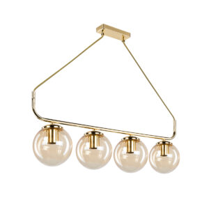 GloboStar® LATTICE 203-0019 Μοντέρνο Φωτιστικό Οροφής Ράγα Πολύφωτο 4 x E27 IP20 Χρυσό Μέταλλο με μελί Γυαλί – Μ78 x Π35 x Υ62cm